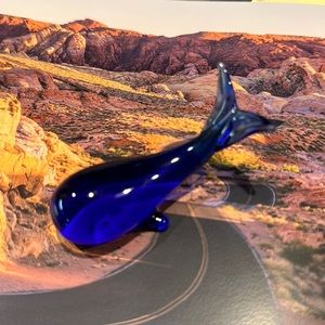 Vintage cobalt and white glass whale